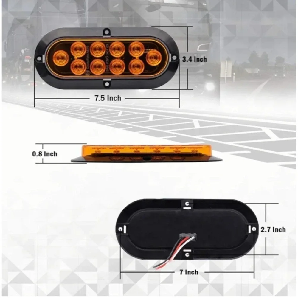 Meerkatt Oval 6 Inch Amber Light 10 LED Tail light Bulbs Turn‎ Signal Pack Of 4